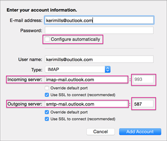 assign default mail account for email address mac mail